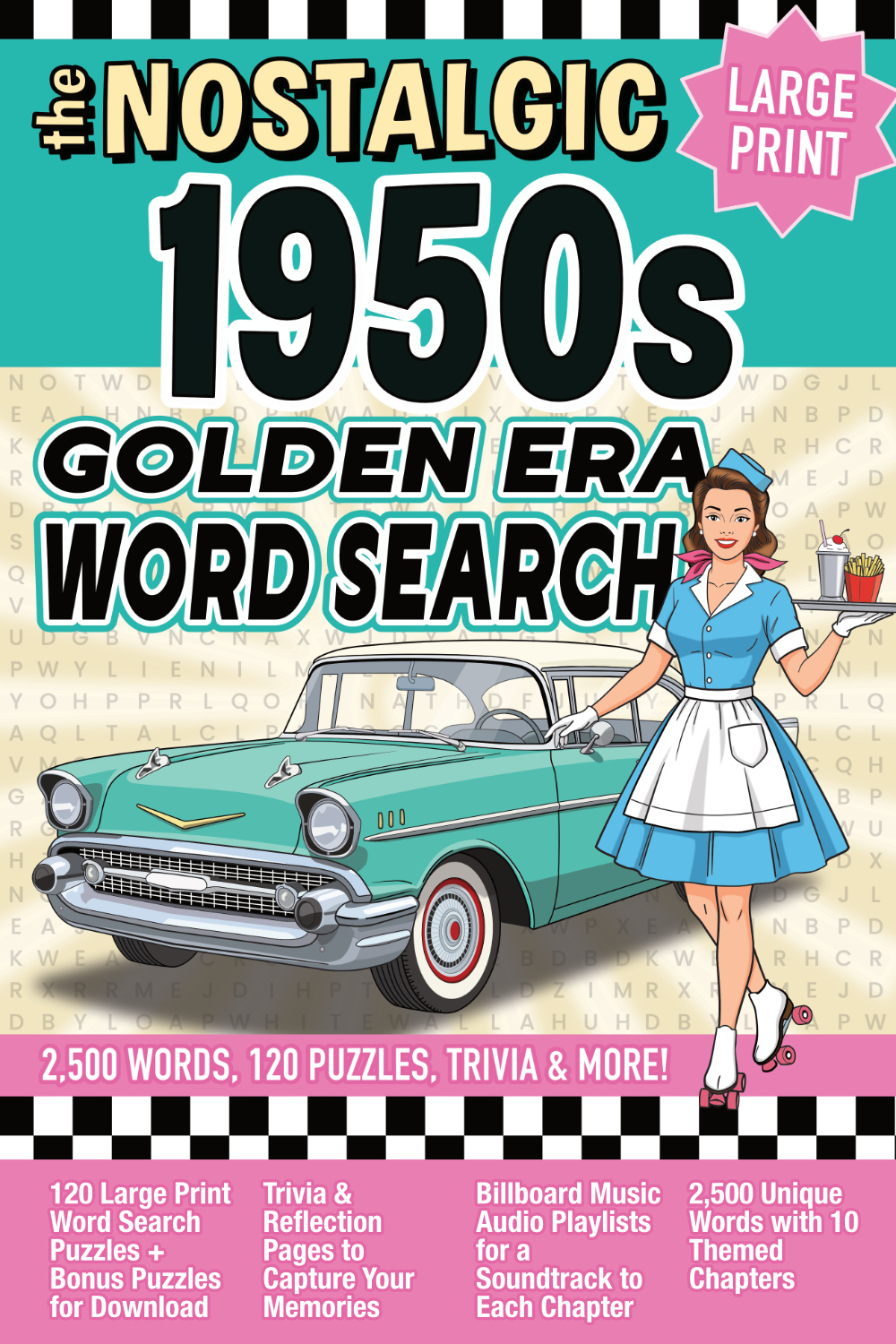 Word search book cover for The Nostalgic 1950s Word Search